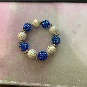 Handmade Blue and White Bead Bracelet
